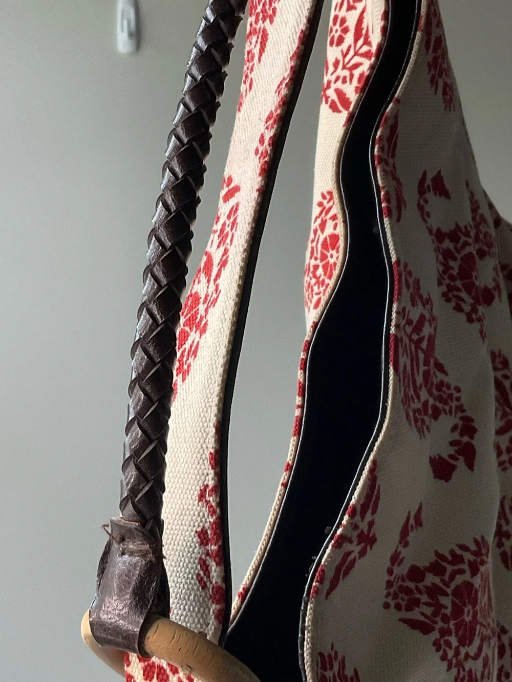 Stephanie Johnson Cream and Red Patterned Canvas Hobo Bag